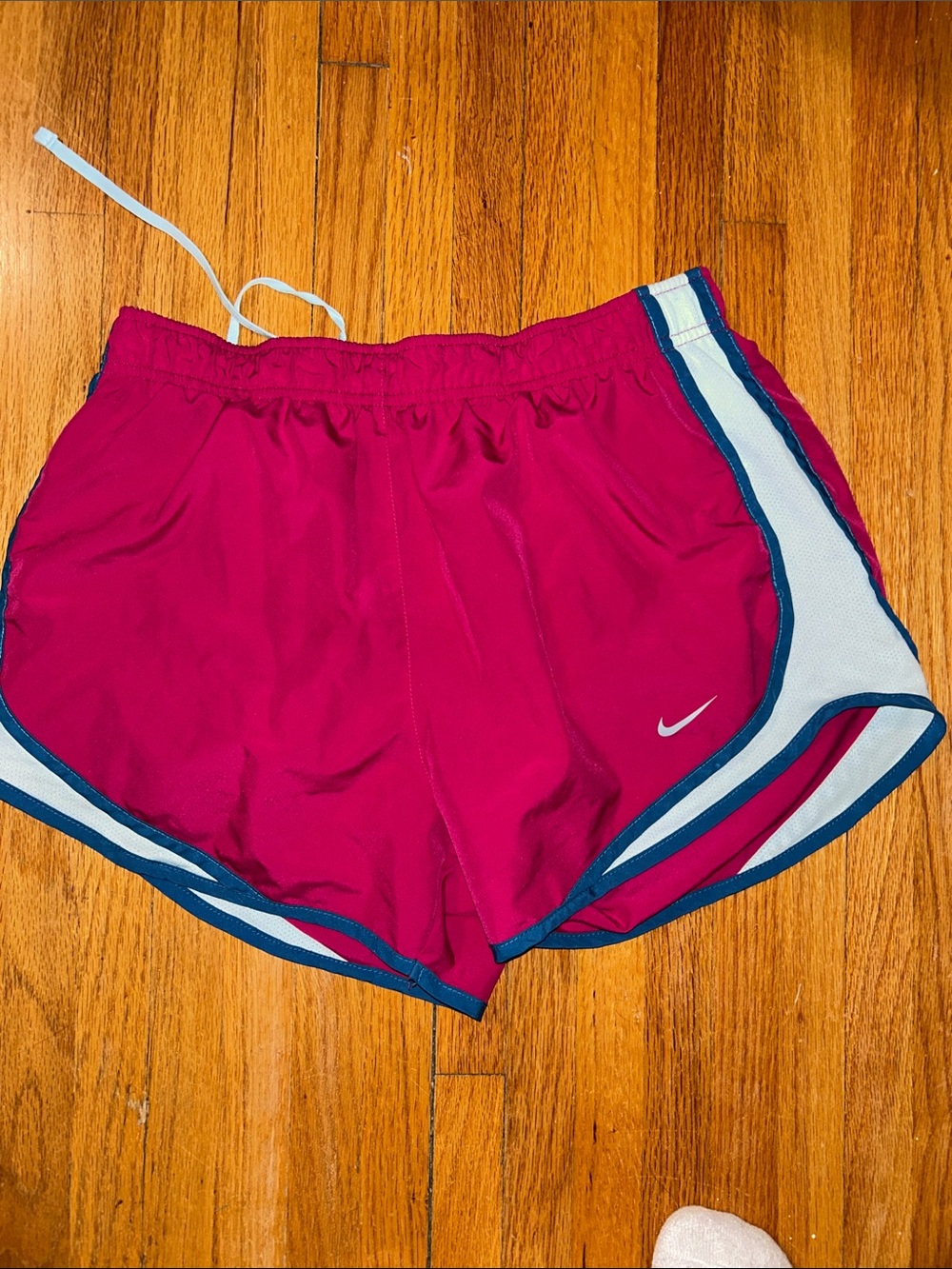 Nike Women's Magenta Running Shorts with White & Navy Accents. Dri fit. Size M